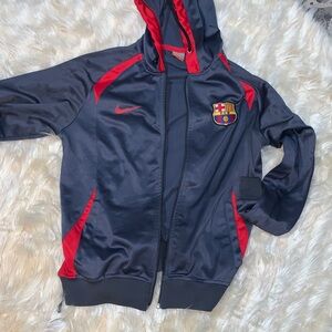 Navy and Red FC Barcelona Hooded Track Jacket
